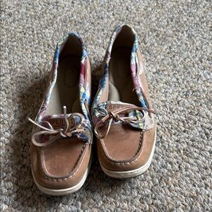 Sperry Women's Tan Moccasins with Colorful Trim